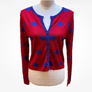 NEW Kensie Red & Blue Polka Dot Cardigan Sweater Lightweight Size Medium